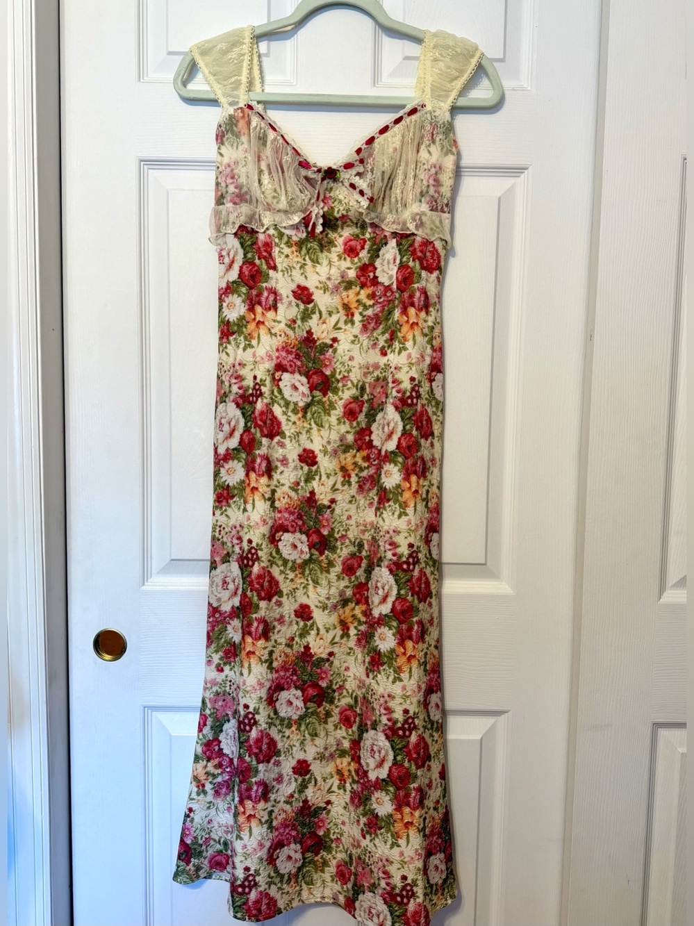 Lumina Venus Floral Lace Trim Maxi Dress Coquette Milkmaid Bustier Cream M